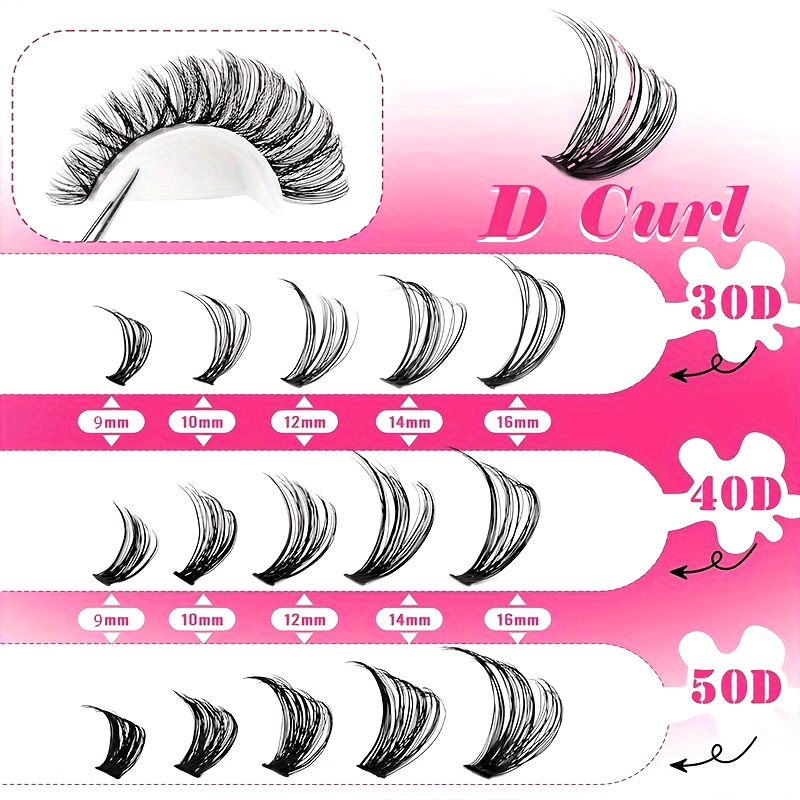 [DIY Lash Kit] 640/280pcs Extra Thick 30D40D50D DIY Lash Clusters Eyelash Extension Kit | 9-16mm Mixed Length Lashes, D Curl, Wispy Manga Lashes Look