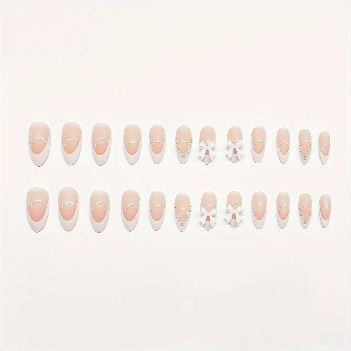 [24PCS Pearl Press-On Nails] 24 Pieces Elegant Pearl and Heart Bow Press-On Nails | Short Almond Shape, Mixed Color, Glossy Finish for Women and Girls