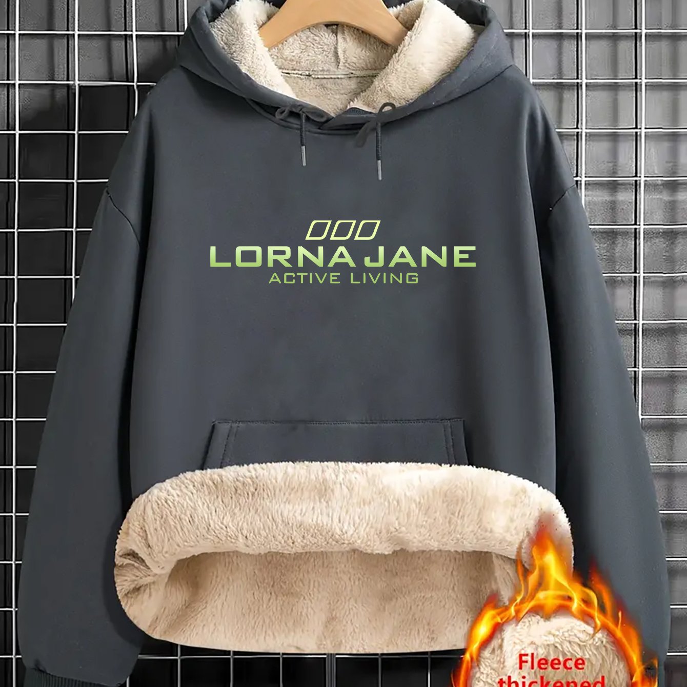 1pc Stylish Green "Lorna Jane" Letter Print Hoodie for Women - Cozy Long Sleeve Pullover with Pockets, Casual Fall/Winter Sweatshirt, Perfect Holiday Gift, Casual Wear Hoodie | Trendy Women'S Hoodie | Texture