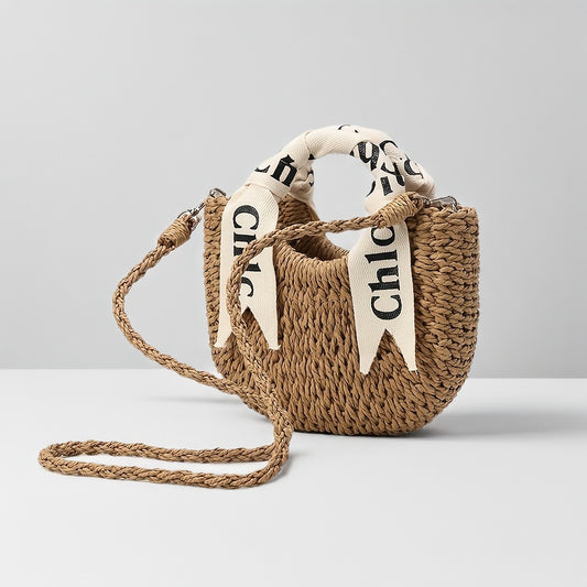 [Elegant Handbag] Elegant Straw Weaving Handbag | Simple and Stylish Women's Shoulder Bag Summer Beach Bag, Semi-Circular with Drawstring Closure, Casual Beach Tote