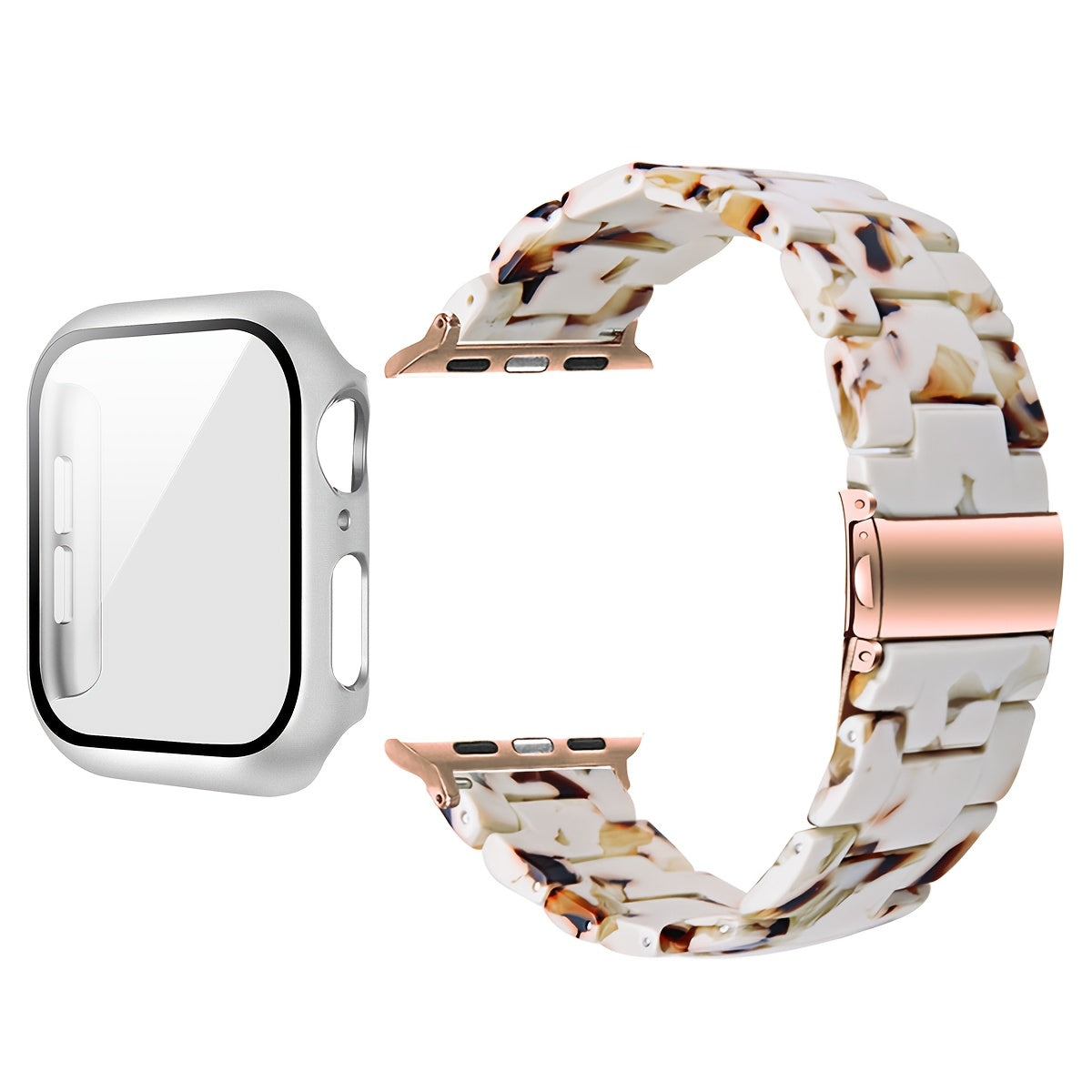 2-in-1 watch strap + screen protector case, stylish and lightweight resin watch strap compatible with stainless steel buckle, PC and resin material, suitable for iWatch 9 8 7 6 5 4 series, size: 40/41/44/45mm