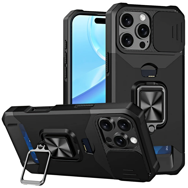 [1pc Heavy-Duty Phone Case] Heavy-Duty Shockproof Phone Case with a Metal Stand And Card Slot, Compatible with Iphone 16 Pro Max, 15 Pro Max, 14 Pro Max, And 13 Pro Max.