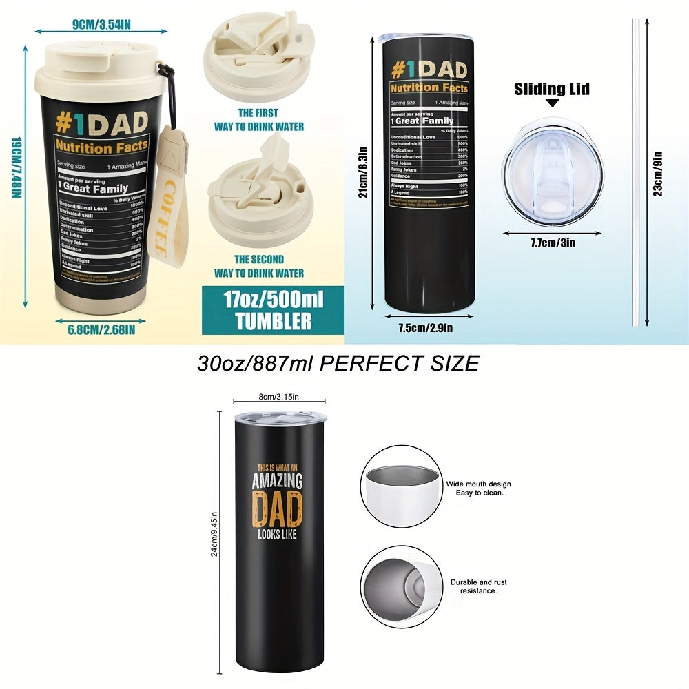 1pc, Father's Day Gifts 20oz Tumbler Gifts for Dad, AMAZING DAD Funny Print Gifts for Daddy Papa From Daughter Son Wife Birthday Fathers Day 20oz Stainless Steel Tumbler Travel Coffee Mug Cup Grandfather Husband Men Present