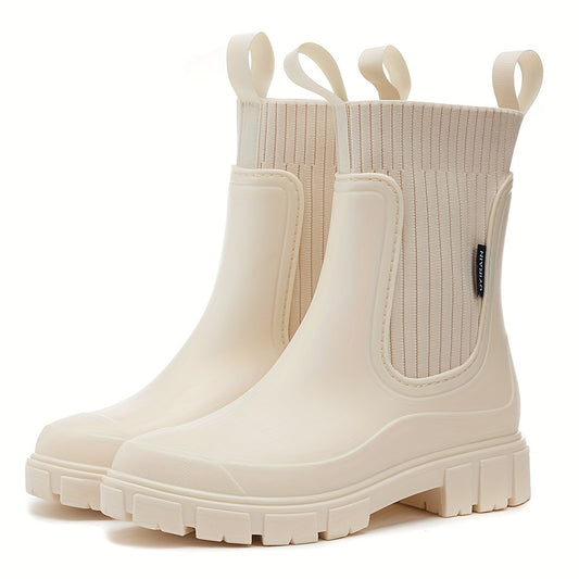 Women'S Chelsea Rain Boots - Slip-Resistant Thick Sole, Round Toe, PVC Upper & Sole, Comfortable Fabric Inner & Insole, Versatile Outdoor Footwear for Casual Attire, Versatile Outdoor Shoes | Chelsea Rain Boots | Durable PVC Materia