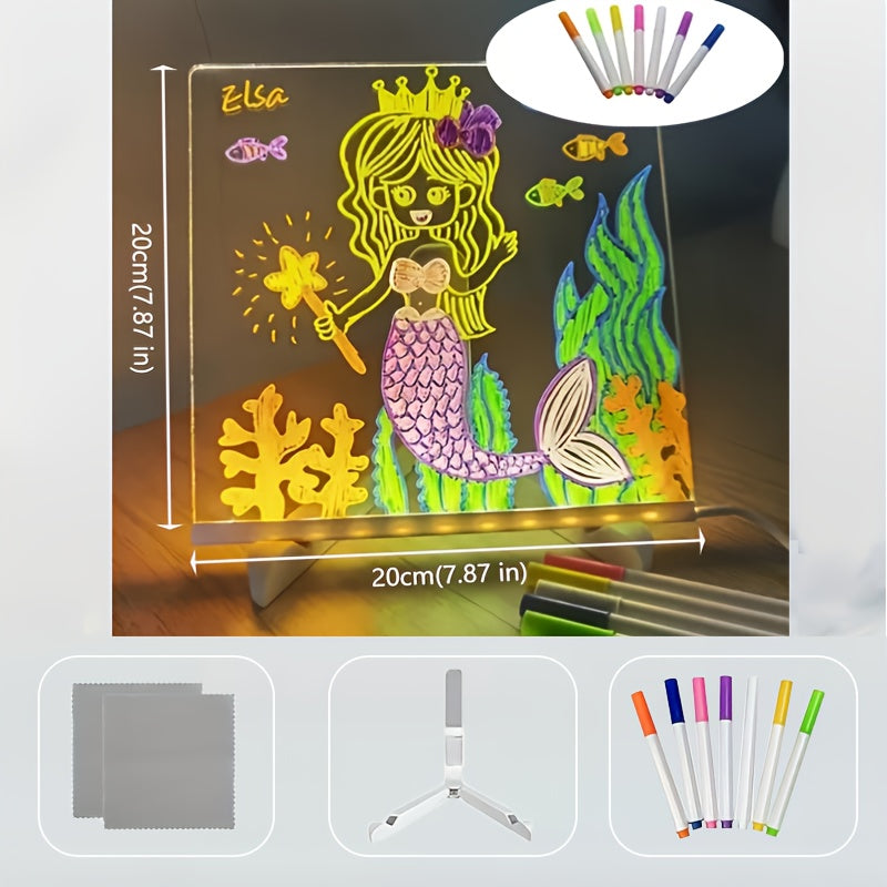 1pc Youngsters Light Up Acrylic Chalkboard Board with USB Powered Lamp - Multi-Purpose Drawing & Message Board for Bedroom Nightlight, No Battery Required, Transparent PMMA Material, Youngsters's Drawing Board|Colorful Board|Glossy Finish, Graffiti Board,