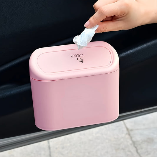 Compact Flip-Top Lid Car Trash Can - Durable, Easy to Clean Garbage Bin for Vehicle Use