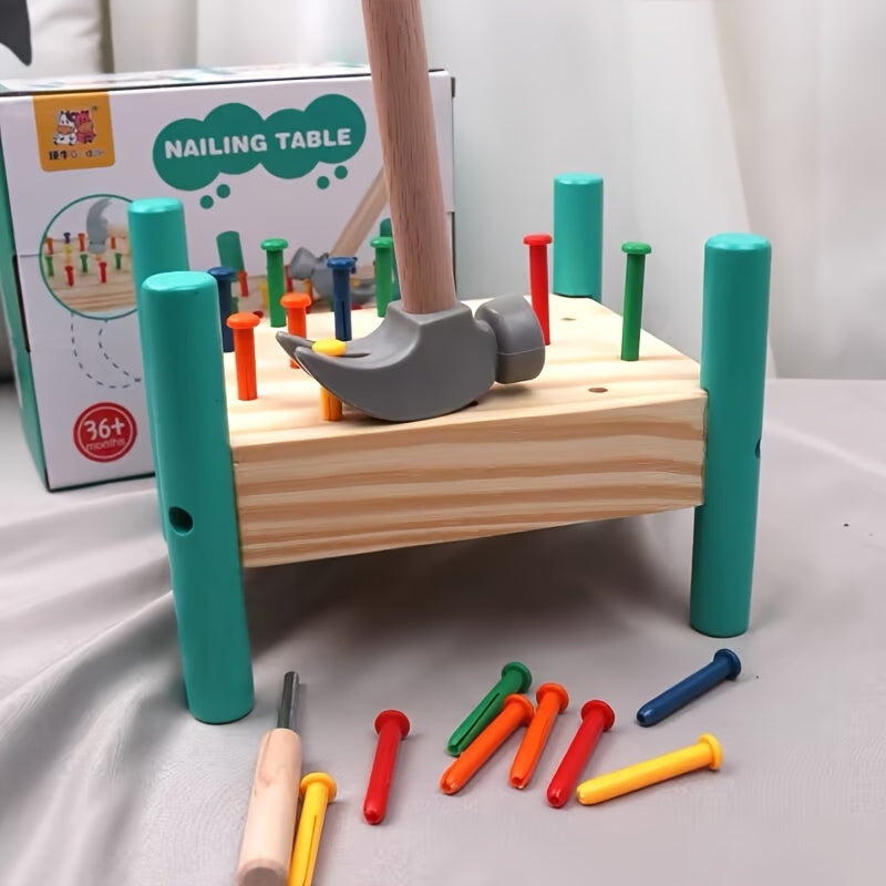 Pounding Table Knocking Toy for Children to Pull Out Nails Color Recognition Hand-Eye Coordination Parent-Child Interactive Intelligence Knocking Toy