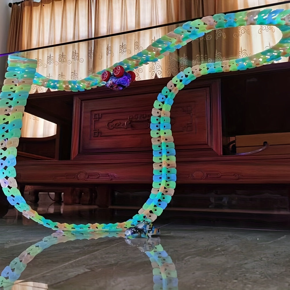 1 Set Race Track Car Toy, Rail Car Game Set, for Boys And Girls, Colorful Luminous Hangable Electric Rail Cars, Birthday Gifts, for Fun At Christmas Parties (without battery) as Halloween Gift for winter