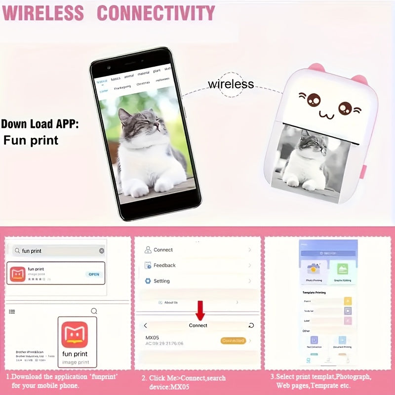 [Portable Thermal Printer] Wireless Thermal Printer | Portable Mini Pocket for Labels, Receipts, Photos, Notes, and Learning - Compact Inkless Smart Label Printer for Journals/Scrapbooks/Travel/Memo Lists/Home Office Use in Blue & Pink