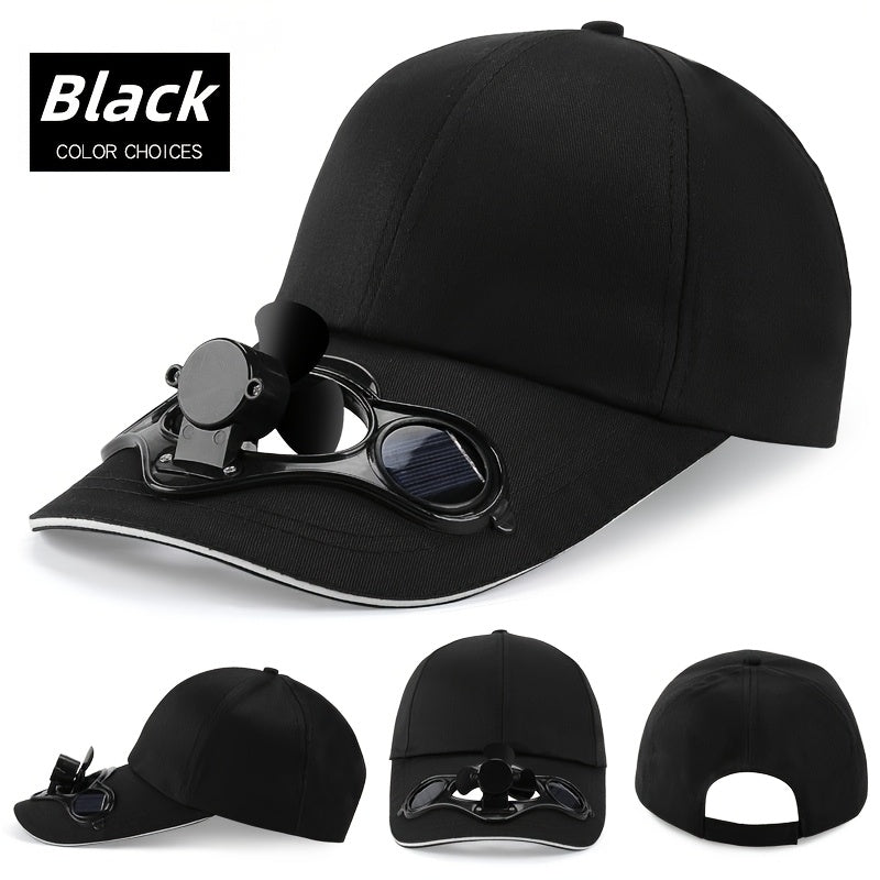 [Solar Powered] Solar-Powered Fan Baseball Cap | Black, Breathable & Comfortable | Summer Hat with Integrated Fan | Outdoor Sports & Travel | Durable Headgear | Without Battery