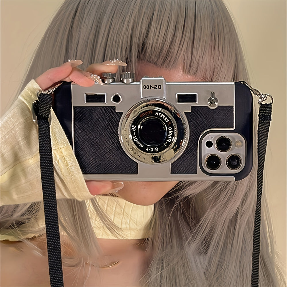 iPhone Crossbody Strap Case - 3D Camera Phone Case for 16 15 Pro 14 Plus 11 13 12 Pro Max - Cute Soft Protective Cover