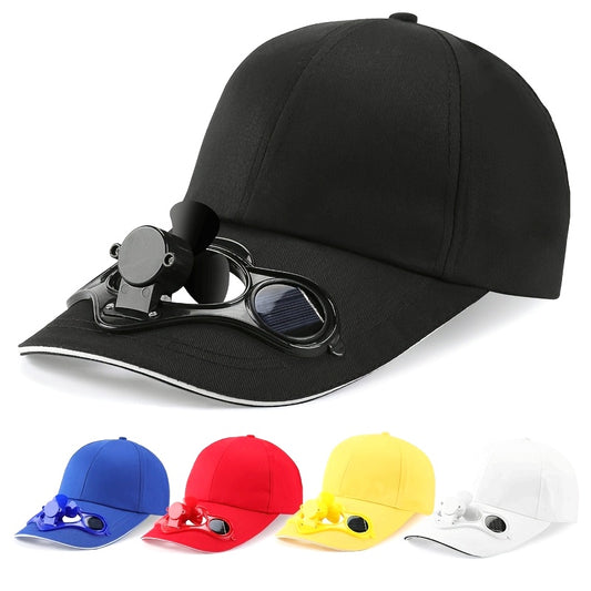 [Solar Powered] Solar-Powered Fan Baseball Cap | Black, Breathable & Comfortable | Summer Hat with Integrated Fan | Outdoor Sports & Travel | Durable Headgear | Without Battery