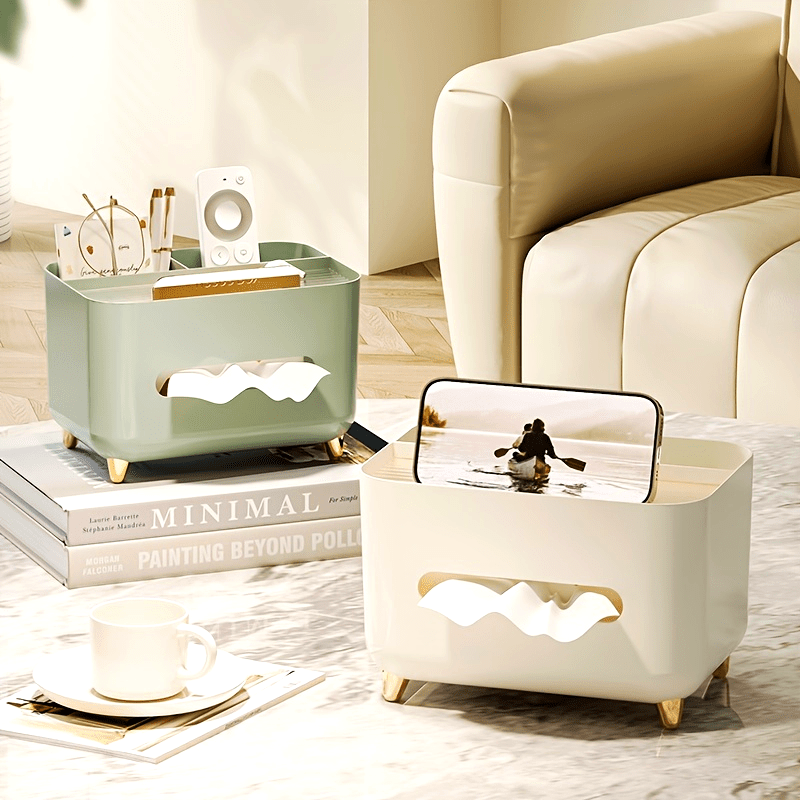 1pc, Multifunctional Desk Organizer, Tissue Box, Remote Control And Miscellaneous Storage Box, Plastic Desktop Tissue Holder
