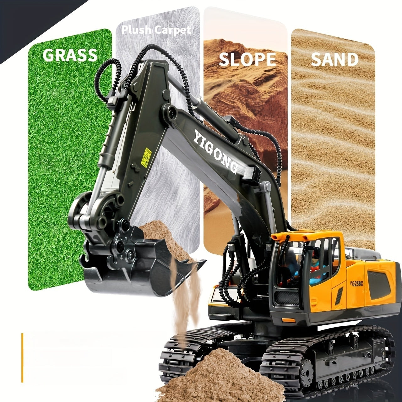 [RC Excavator Toy] 2.4Ghz Remote Control Excavator Toy | for Boys, Kids 6 7 8 9 10 11 Year Old, with Metal Shovel, Lights, Sounds, Turns 680 Degree - Bigger 1/18 Scale RC Construction Toys