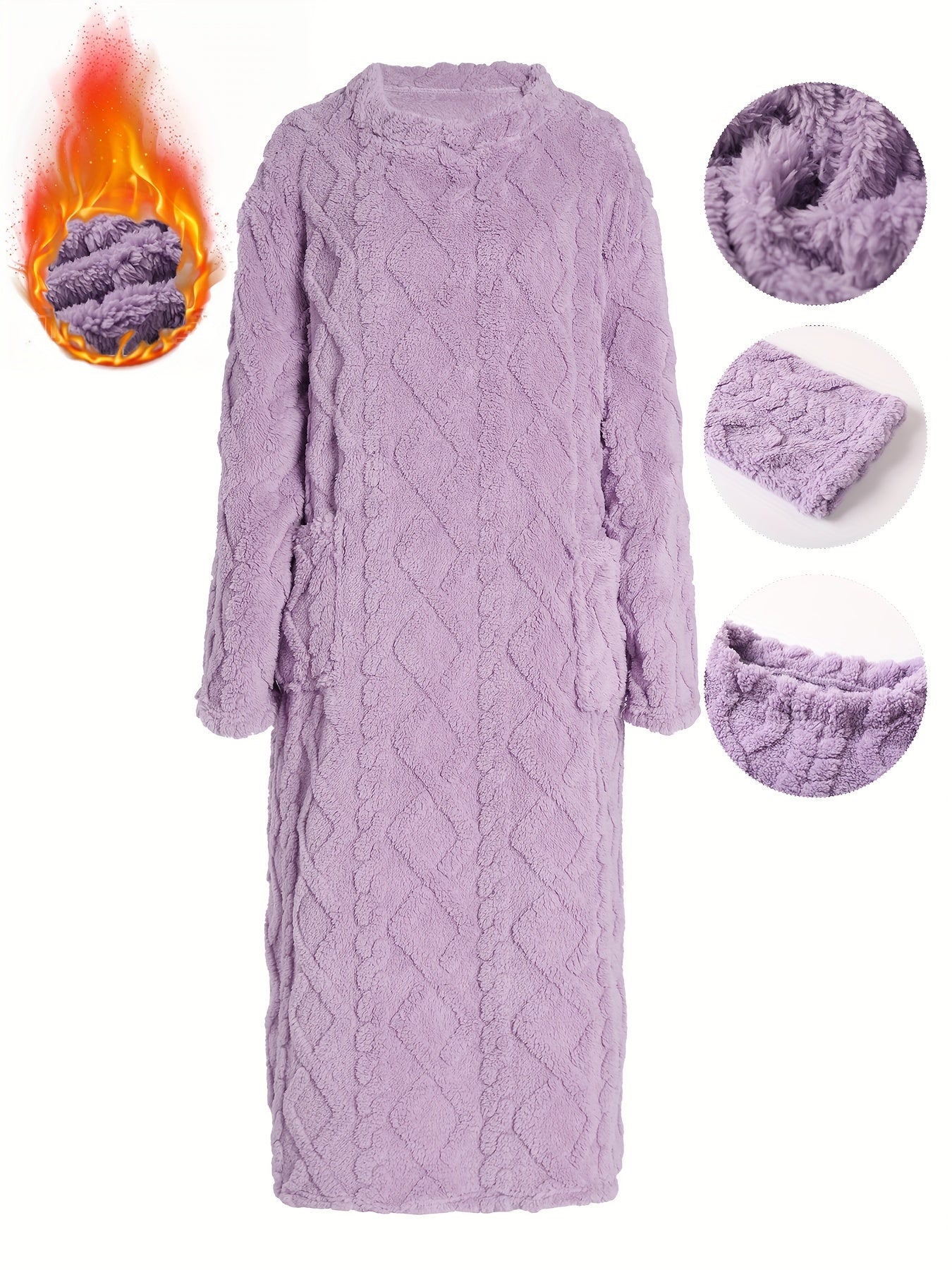 [Warm Fleece Nightgown] Warm Fleece-Lined Women's Long Sleeve Nightgown | Soft Plush Red Round Neck Machine Washable Cozy Pregnancy Pajama Dress for Fall & Winter, Maternity Pajamas, Casual Homewear