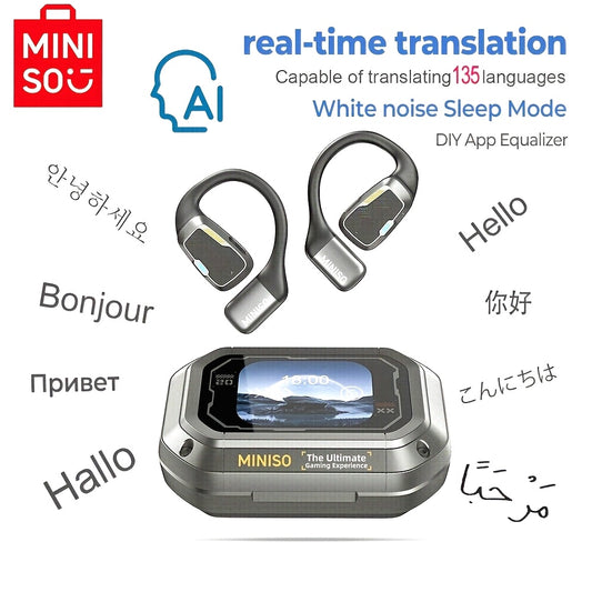 [AI Wireless Earbuds] MINISO M98 AI Wireless Earbuds | Real-Time Translation, Touch Controls, Detachable Mic, 135 Language Support, Wireless 5.3, Type-C Charging - Open Ear Design, Typec Connectivity for Travel, Gaming, Calls & Workouts, Voice Call Headse