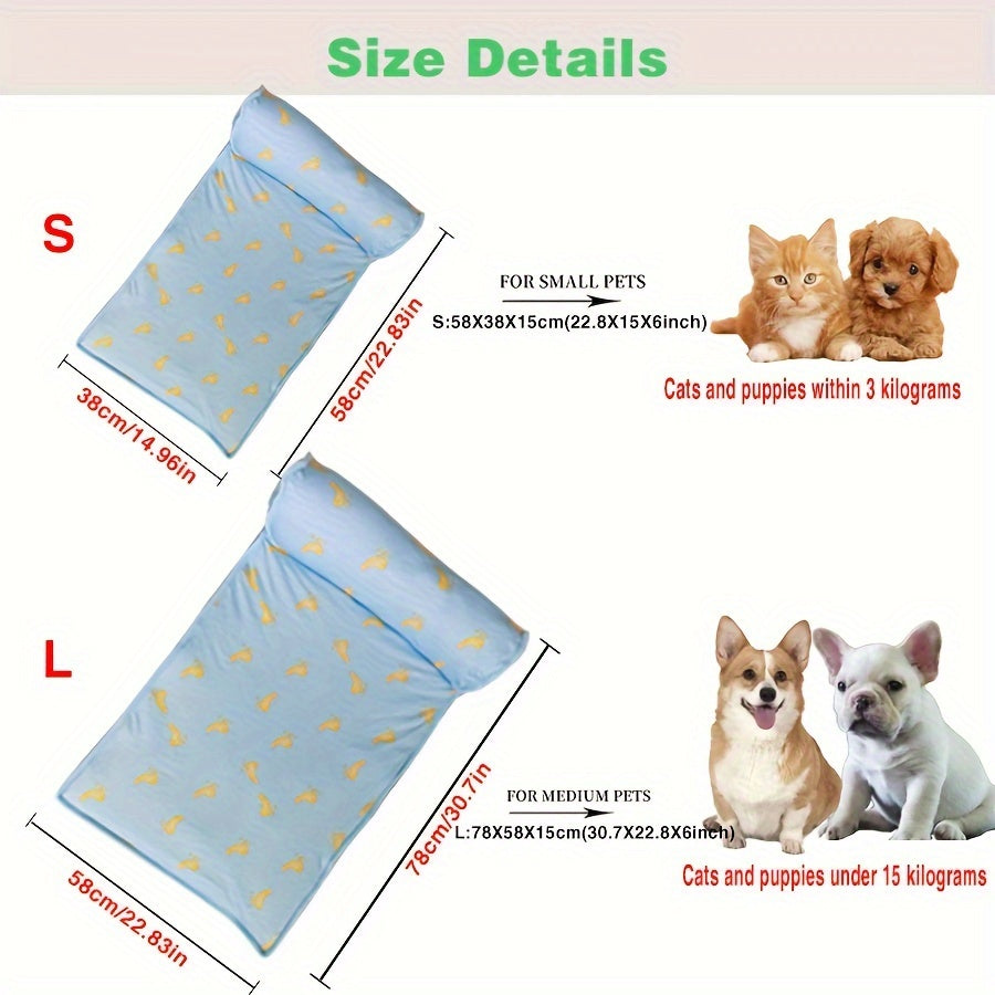 Cooling High-Resilience Pet Ice Dog Bed with Pillow - Breathable Non-Slip Square Dog Nest for Small Dogs, Machine Washable Fruit Pattern Design for Summer Comfort, Pet Beds for Dogs, Easyclean Material