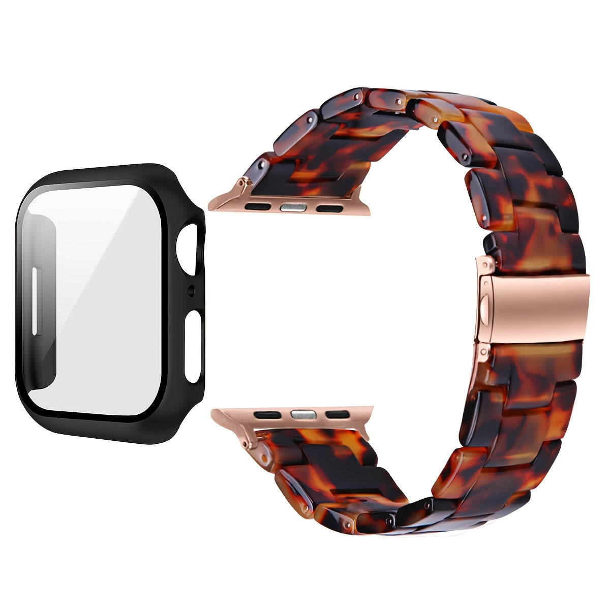 2-in-1 watch strap + screen protector case, stylish and lightweight resin watch strap compatible with stainless steel buckle, PC and resin material, suitable for iWatch 9 8 7 6 5 4 series, size: 40/41/44/45mm