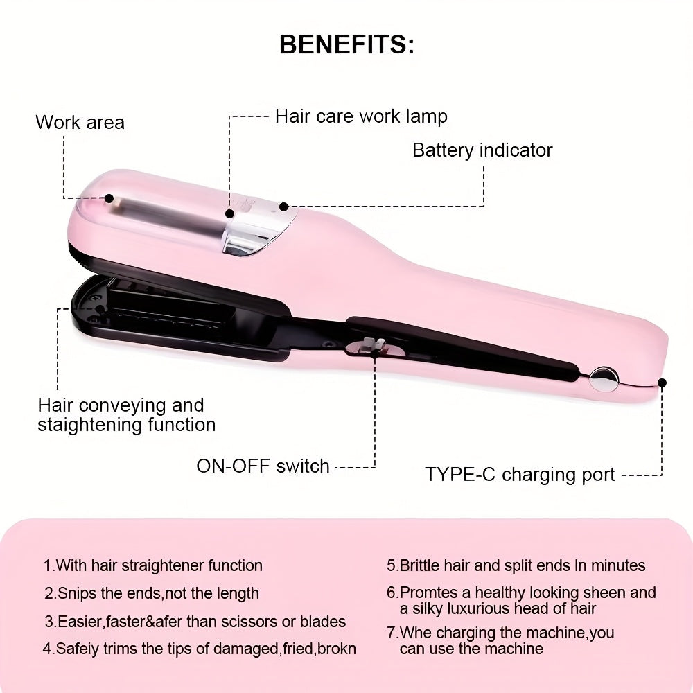 [Cordless Hair Trimmer] 2-in-1 Auto-Rechargeable Split End Trimmer & Hair Clipper | Cordless Beauty Tool for Damaged Hair (Dry, Frizzy, Curly, Brittle) - Includes Limit Comb & Hairpin, ABS Plastic Body