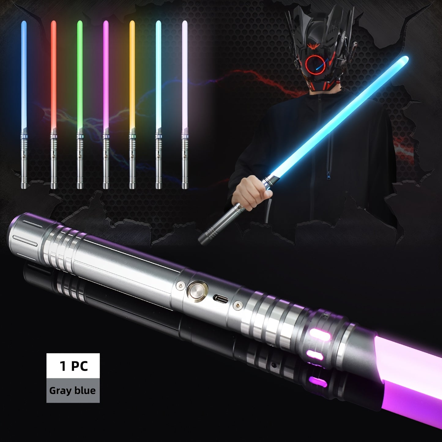 Upgraded Version of 7 Colors Metal Handle Light Sword, Rechargeable Battery, 2-In-1 with 3 Sound Effects, Cosuly Character Performance Props Suitable for Christmas And Halloween 1/2 Pack