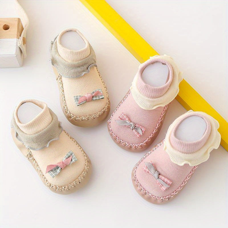 Spring And Autumn Cartoon Baby Leather Bottom Socks, Baby Toddler Floor Socks, Bowknot Non-slip Children's Soft Bottom Shoes Socks