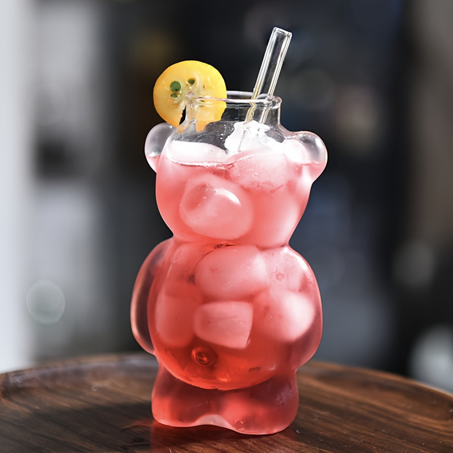 [Reusable Insulated Bear Cocktail Cup] Adorable Glass Bear Cocktail Cup - Perfect for Home Use, Hand Wash Only, Insulated, Reusable