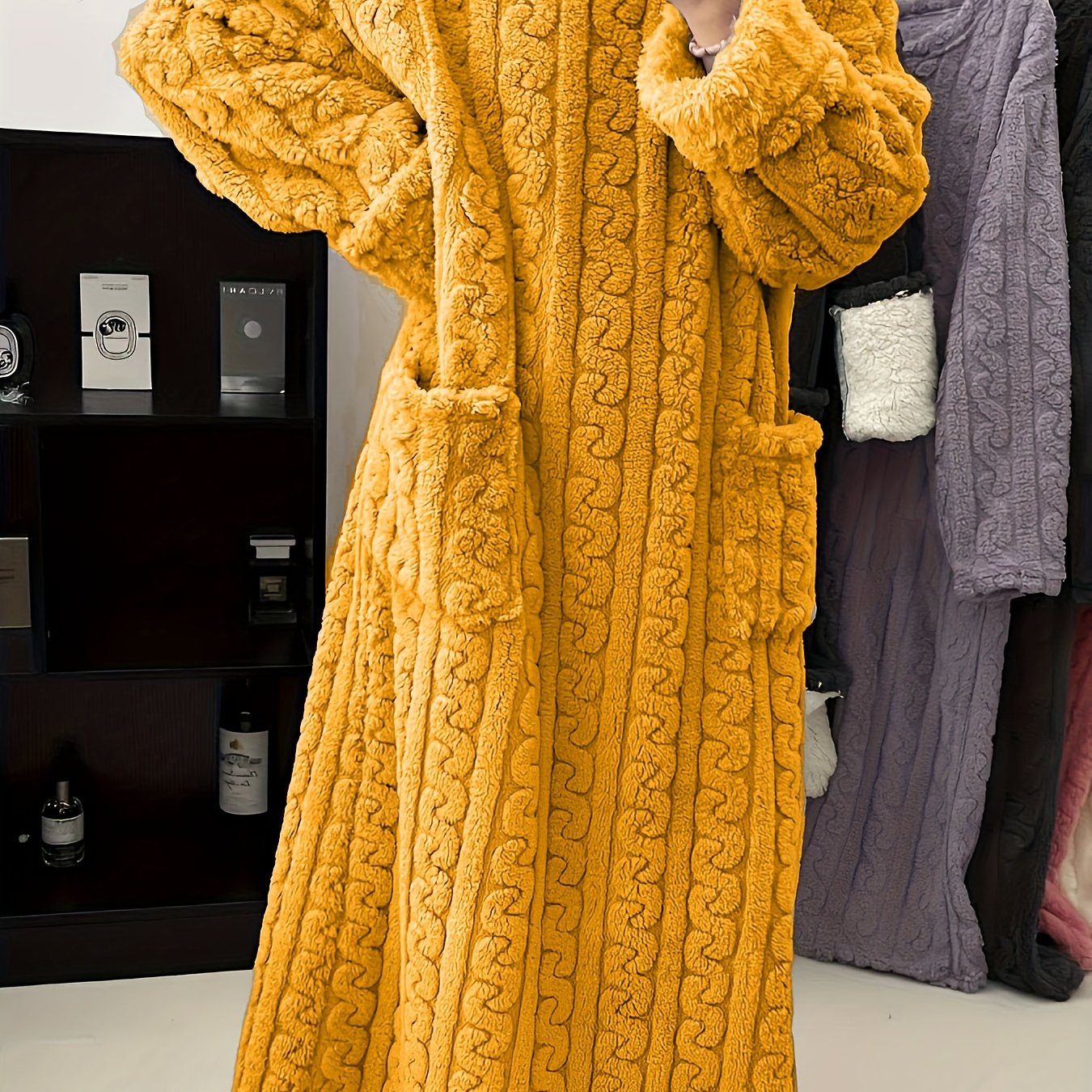 [Warm Fleece Nightgown] Warm Fleece-Lined Women's Long Sleeve Nightgown | Soft Plush Red Round Neck Machine Washable Cozy Pregnancy Pajama Dress for Fall & Winter, Maternity Pajamas, Casual Homewear