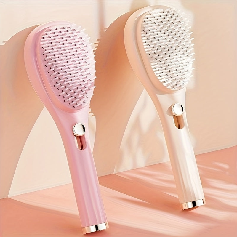 Telescopic Massage Comb for Hair & Scalp - Portable Foldable Hairbrush with Rubber Bristles & ABS Handle - Travel-Friendly Scalp Massager for Men & Women - Soft Pink & White Design, Hair Massager