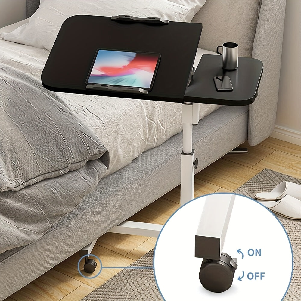 [Adjustable Laptop Desk] Portable Adjustable Height Sofa Bed Coffee Side Table | Modern Black Engineered Wood Laptop Desk for Living Room, Bedroom & Home Office | Easy Assembly, No Power Needed