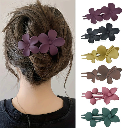6pcs Flower Hair Clips for Teen s - Elegant Floral Duckbill Clips with Secure Hold, Vibrant Purple/Black/Green/Brown/Pink/Teal, Hand Wash Only for Party & Everyday Hairstyles, Hair Clips for s, Teenage Hair Accessories, Durable Clip Construction, Sophisti