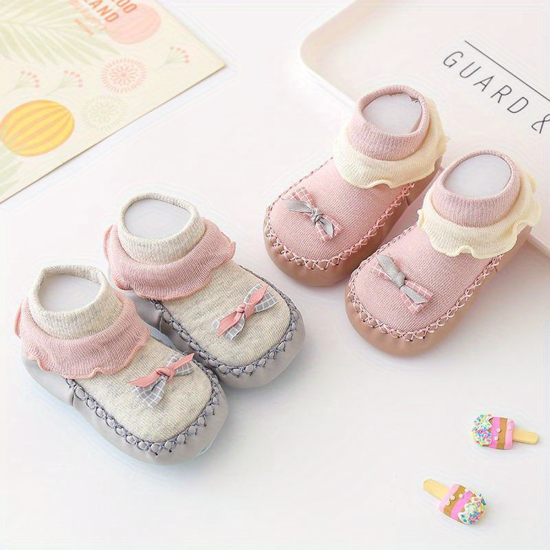 Spring And Autumn Cartoon Baby Leather Bottom Socks, Baby Toddler Floor Socks, Bowknot Non-slip Children's Soft Bottom Shoes Socks