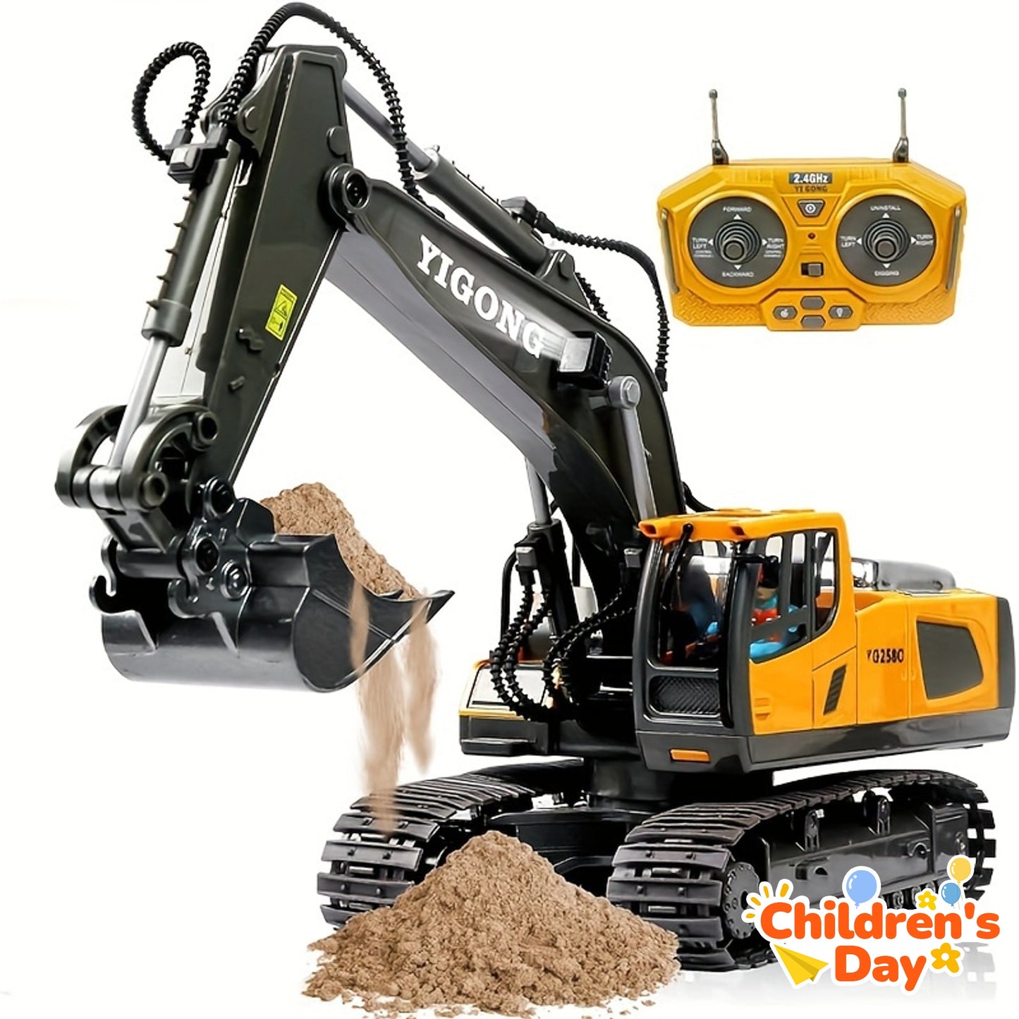[RC Excavator Toy] 2.4Ghz Remote Control Excavator Toy | for Boys, Kids 6 7 8 9 10 11 Year Old, with Metal Shovel, Lights, Sounds, Turns 680 Degree - Bigger 1/18 Scale RC Construction Toys