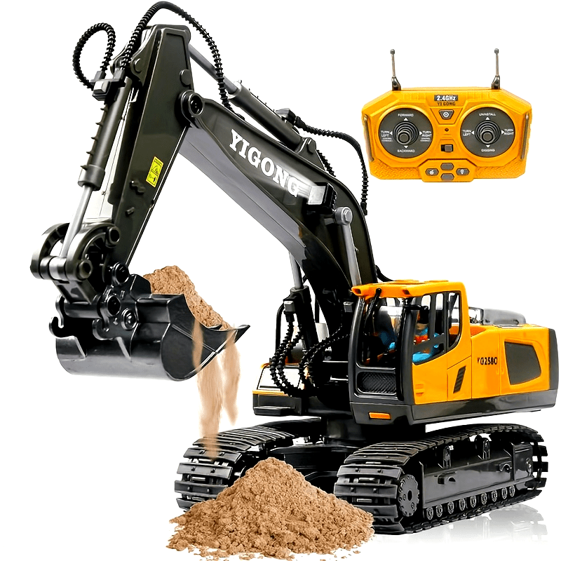 [RC Excavator Toy] 2.4Ghz Remote Control Excavator Toy | for Boys, Kids 6 7 8 9 10 11 Year Old, with Metal Shovel, Lights, Sounds, Turns 680 Degree - Bigger 1/18 Scale RC Construction Toys