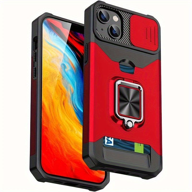 [1pc Heavy-Duty Phone Case] Heavy-Duty Shockproof Phone Case with a Metal Stand And Card Slot, Compatible with Iphone 16 Pro Max, 15 Pro Max, 14 Pro Max, And 13 Pro Max.