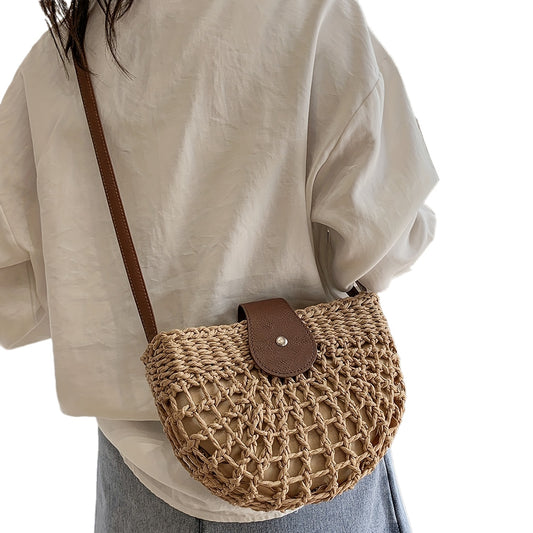 Women's Minimalist Crossbody Bag, Trendy Straw Shoulder Bag, All-Match Bag For Beach