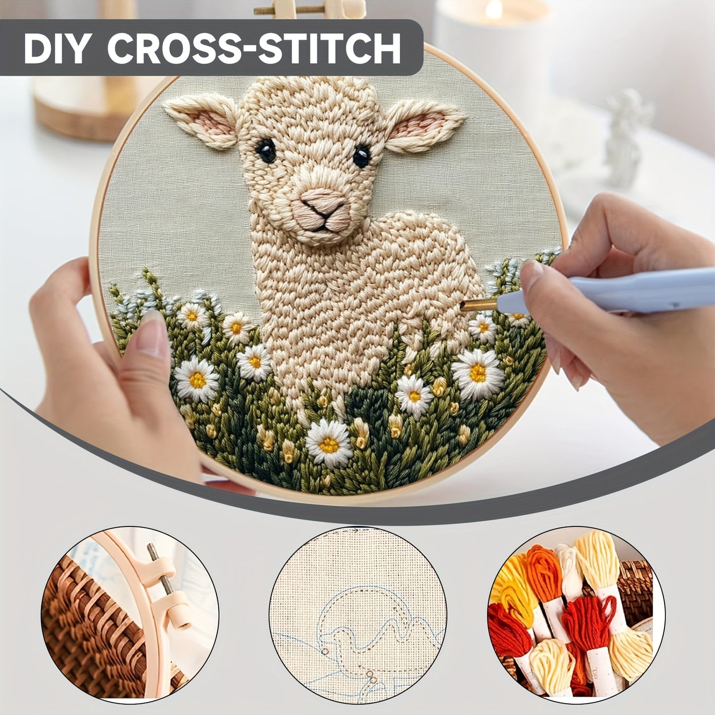 1pc Punch Needle Kit - Adult's Punch Stitching Set, Adorable Cartoon Animal with Daisy Flowers, DIY Needle Punch Kits for Art Crafts, Suitable for Handmade and Decoration, An Ideal Holiday Gift