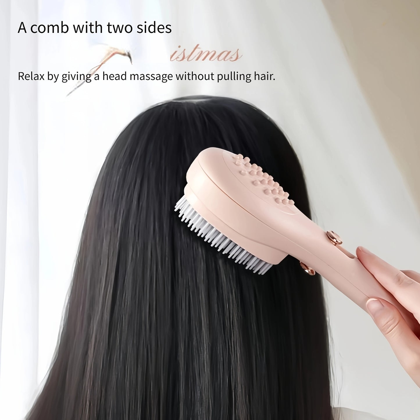 Telescopic Massage Comb for Hair & Scalp - Portable Foldable Hairbrush with Rubber Bristles & ABS Handle - Travel-Friendly Scalp Massager for Men & Women - Soft Pink & White Design, Hair Massager
