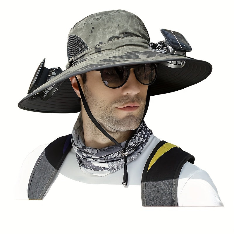 Outdoor Solar Multifan Fan Hat. In-Ward Detachable Dual Fan. Adjustable Three Wind Speed with USB Charging Interface. Suitable for Outdoor Leisure Fishing Hat. Fisherman Hat. Sunscreen Hat. Outdoor Sunshade Hat. Hiking Hat.