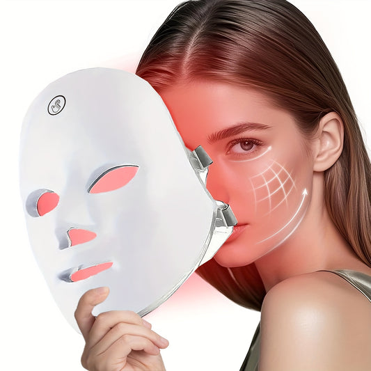 [7 Color LED Mask] 7 Color LED Facial Mask | USB Charging, 7 Modes, Cordless Design, Suitable for All Light Beige Types - Perfect for Holiday Gifts
