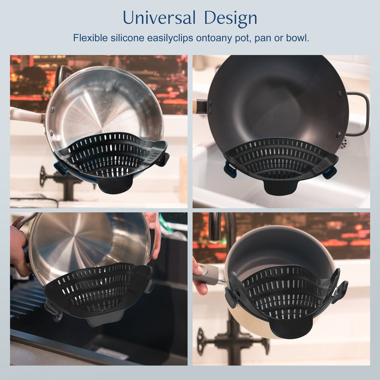 [1pc Adjustable Silicone Colander] Aberzey Adjustable Silicone Colander - 1pc Clip-On Pot Strainer for Easy Food Drainage - Durable, Heat-Resistant, and Easy to Clean Kitchen Tool for Noodles, Pasta, Veggies, and Fruits