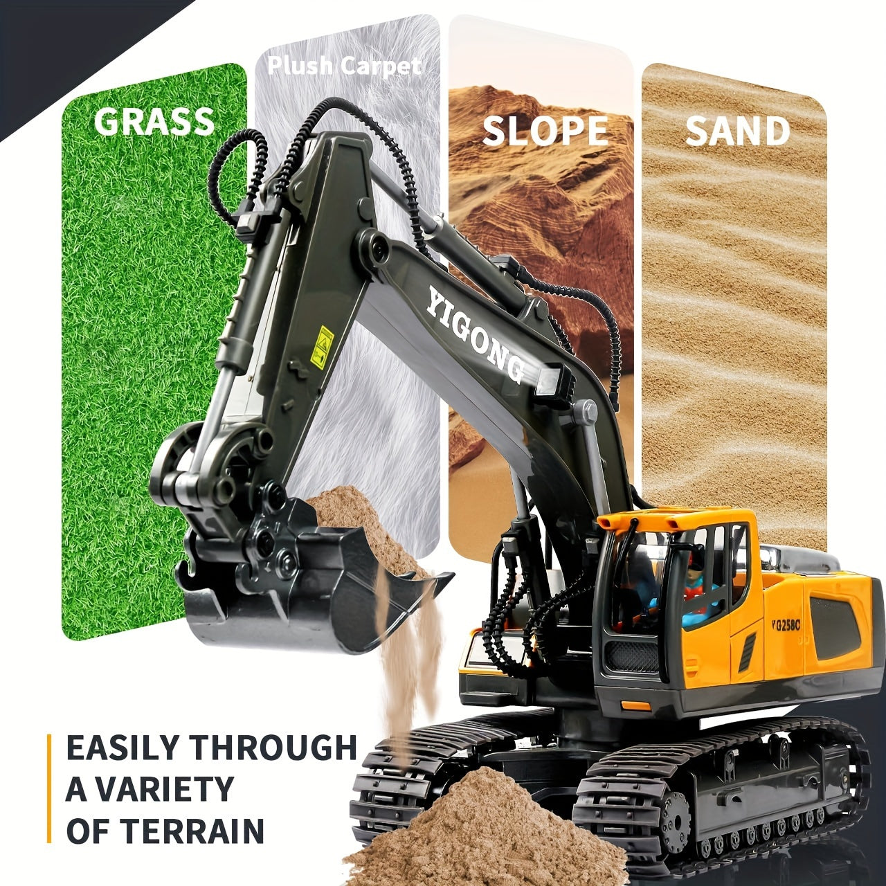 [RC Excavator Toy] 2.4Ghz Remote Control Excavator Toy | for Boys, Kids 6 7 8 9 10 11 Year Old, with Metal Shovel, Lights, Sounds, Turns 680 Degree - Bigger 1/18 Scale RC Construction Toys