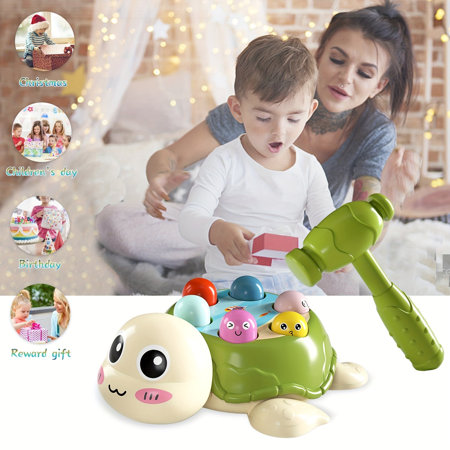Interactive Turtle Hammering Game - Educational Desktop Toy for Hand-Eye Coordination, Multiplayer with 2 Hammers, Ideal Gift for Youngsters on Easter, Christmas, Halloween, Thanksgiving