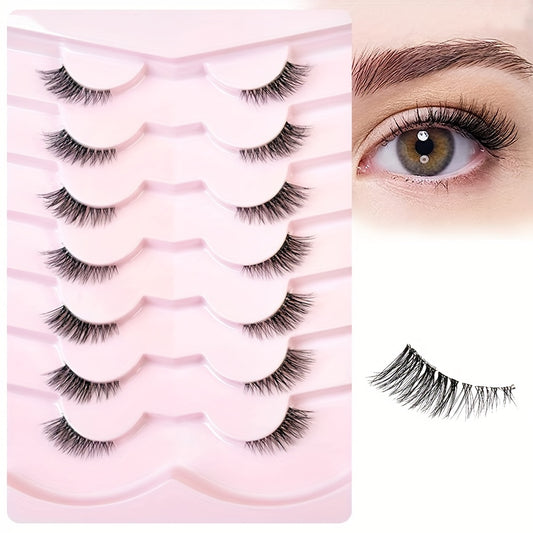 7 Pairs 10MM Short Soft Faux Mink Half Lashes with Clear Band, Natural Looking, Wispy Cat Eye, 3D Fluffy False Lashes Multipack