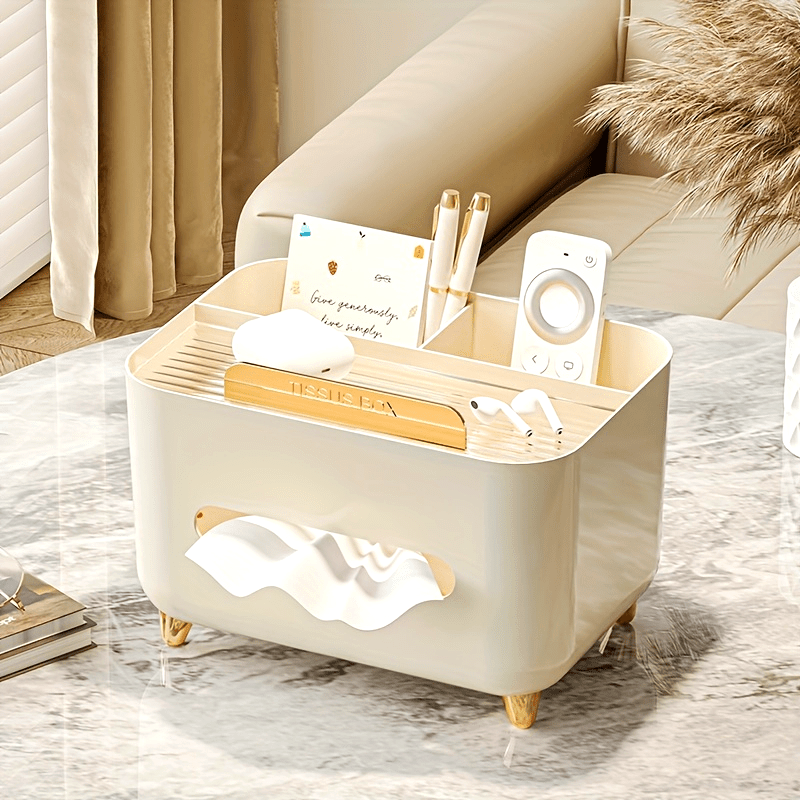 1pc, Multifunctional Desk Organizer, Tissue Box, Remote Control And Miscellaneous Storage Box, Plastic Desktop Tissue Holder