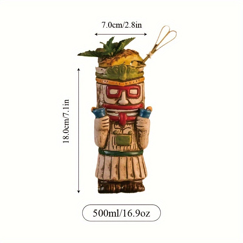 [1pc Ceramic Tiki Mug] 1pc Hawaiian Ceramic Tiki Cocktail Mug | For Bar, Pub, Club, Restaurant, Home Use, Drinkware