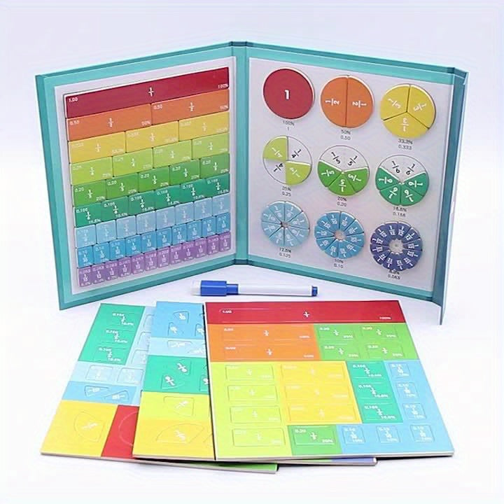 Interactive STEM Learning Aid - Magnetic Fraction Tiles Division Board - Educational Math Counting Game for Youngsters