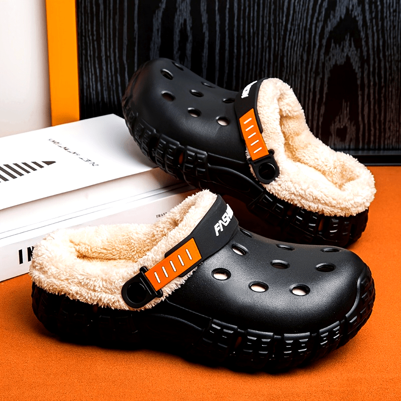 Unisex Winter Fleece-Lined Slip-On Clogs with Removable Plush Inner Lining, Non-Slip EVA Sole & Thick Insulation for Snow & Cold Weather - Beige Casual Shoes for Men and Women, Winter Shoes, Outdoor Footwear, Unique Tread Pattern, Durable Grip Footwear