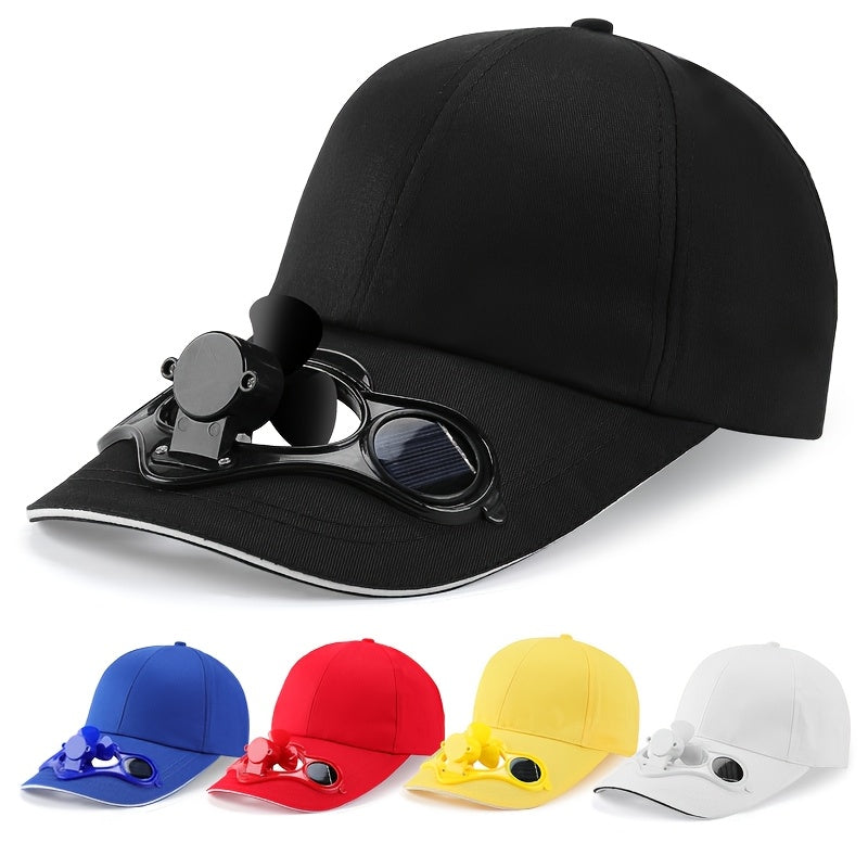 [Solar Powered] Solar-Powered Fan Baseball Cap | Black, Breathable & Comfortable | Summer Hat with Integrated Fan | Outdoor Sports & Travel | Durable Headgear | Without Battery