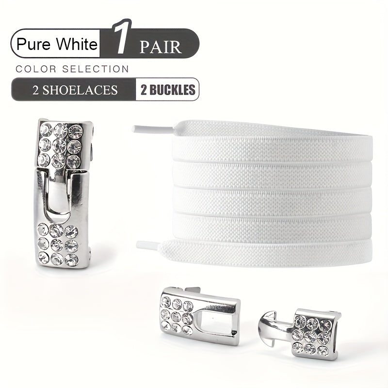 1pair Free-Tie Shoelaces With Rhinestone Buckles, Fashion Elastic Lazy Shoelaces For Sneakers Canvas Shoes Skate Shoes, Women & Men