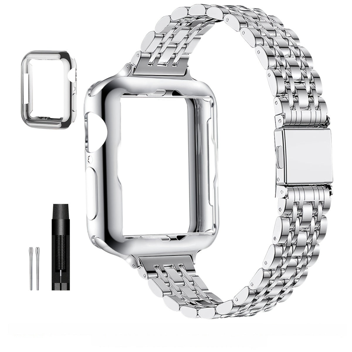 [Elegant Watch Band] Gold-Plated Stainless Steel 1pc Watch Band | Foldover Clasp and Protective Case for Apple Watch, Compatible with iWatch Series 1-9/SE/SE2, Elegant Women's Wristband Accessory
